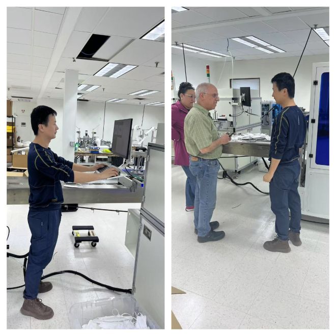 Engineers went to the United States to complete after-sales service of mask production line