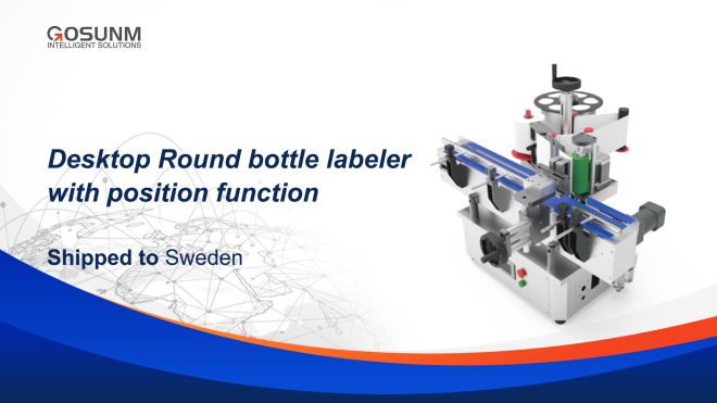 Desktop Round bottle labeler with position function Shipped to Sweden